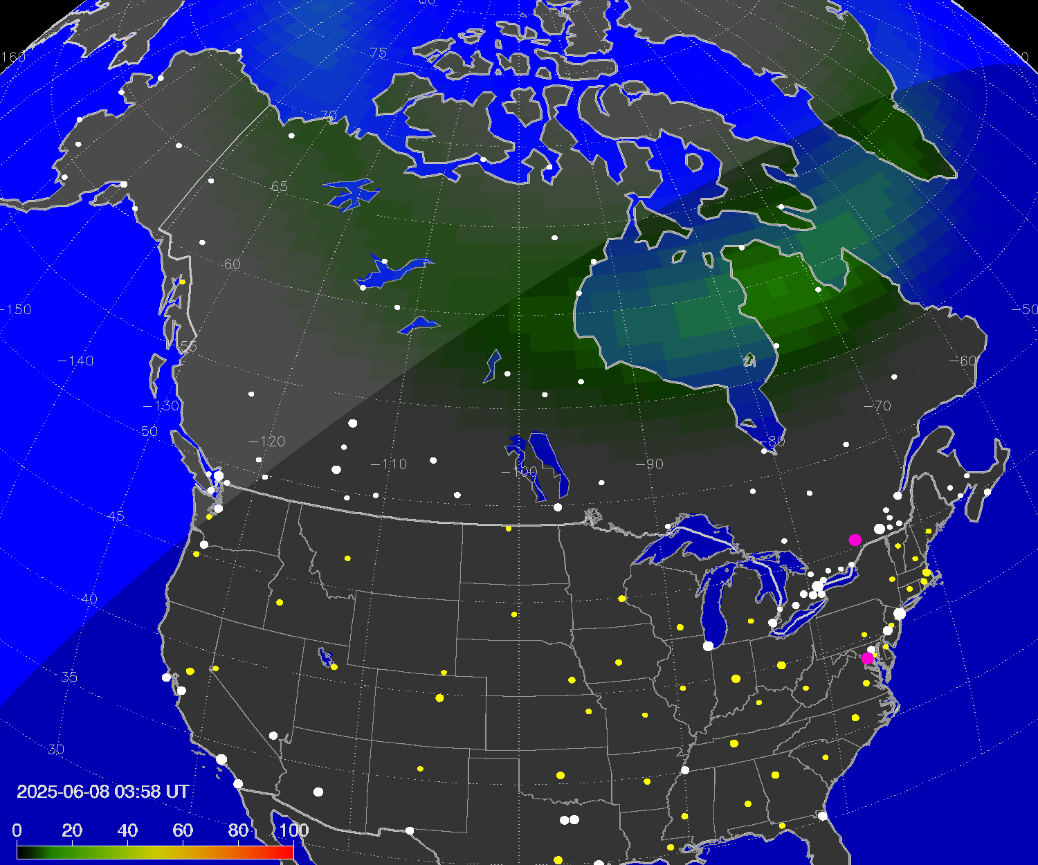 Northern lights (auroras) over North America