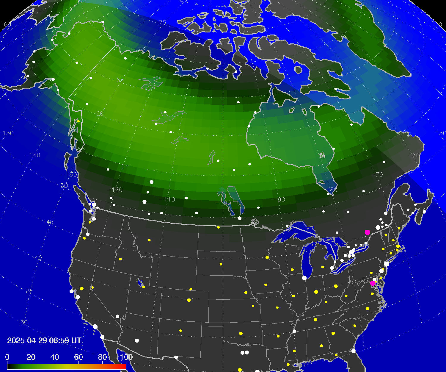 Northern lights (auroras) over North America