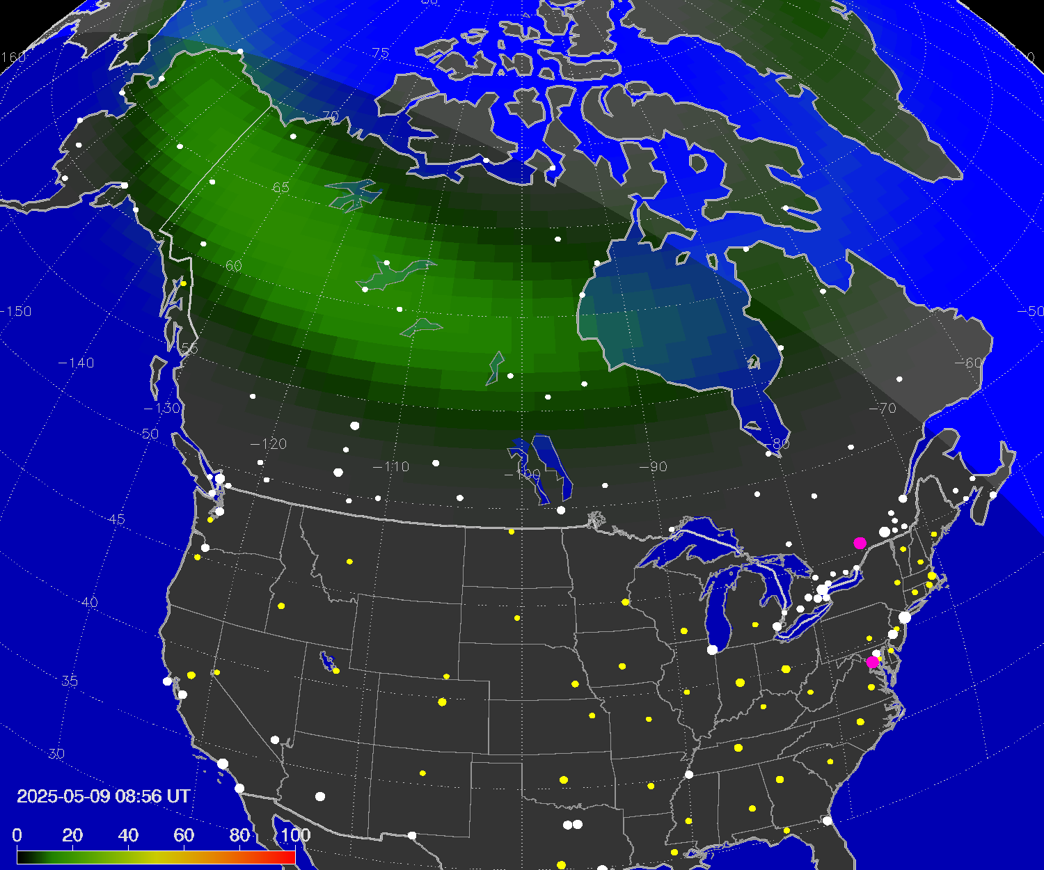 Northern lights (auroras) over North America