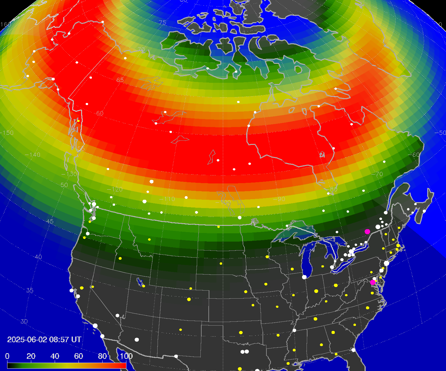 Northern lights (auroras) over North America