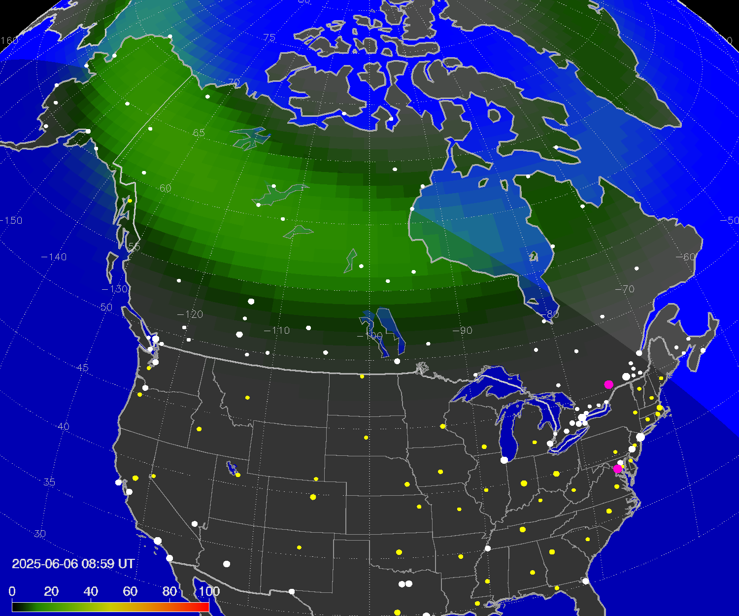Northern lights (auroras) over North America