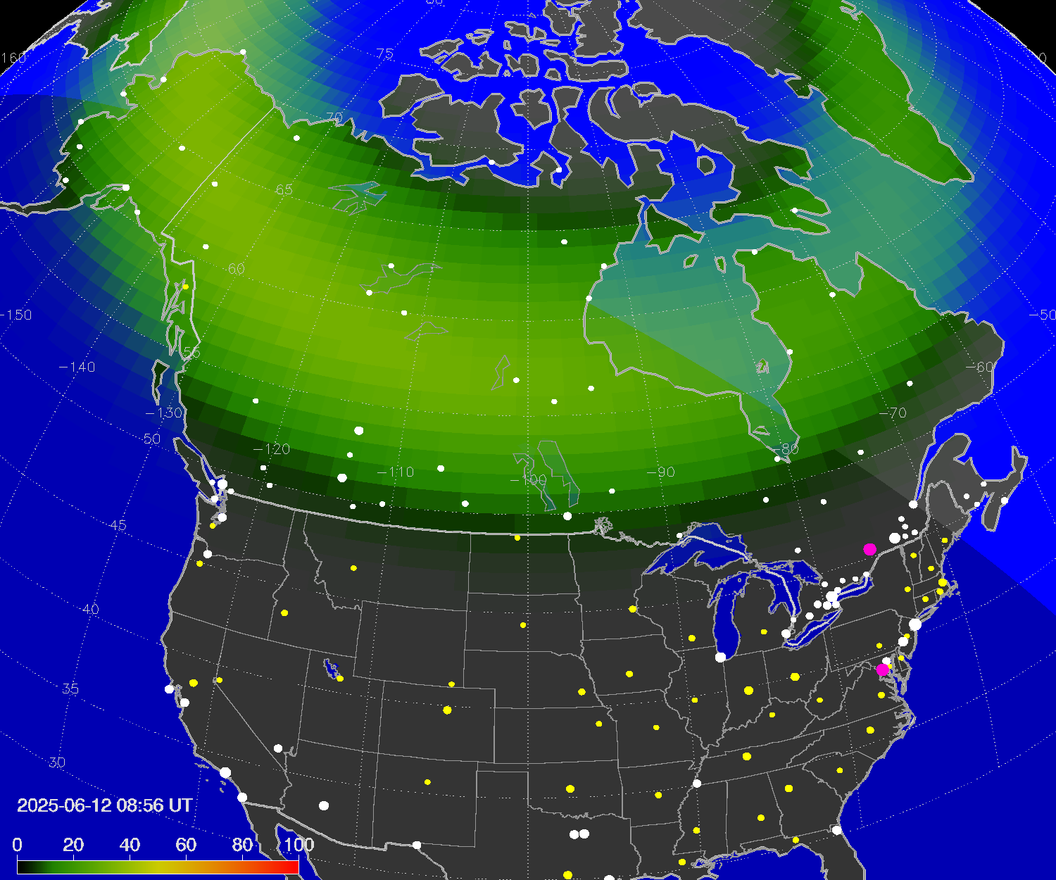 Northern lights (auroras) over North America