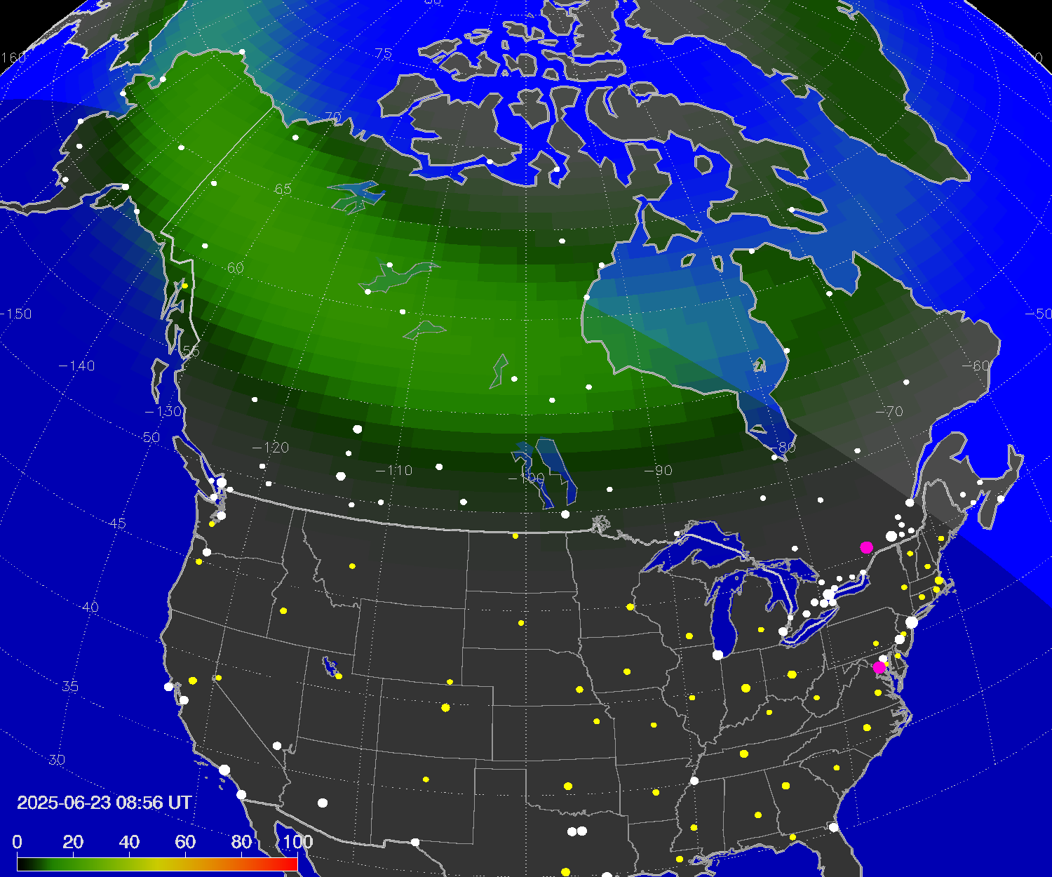 Northern lights (auroras) over North America