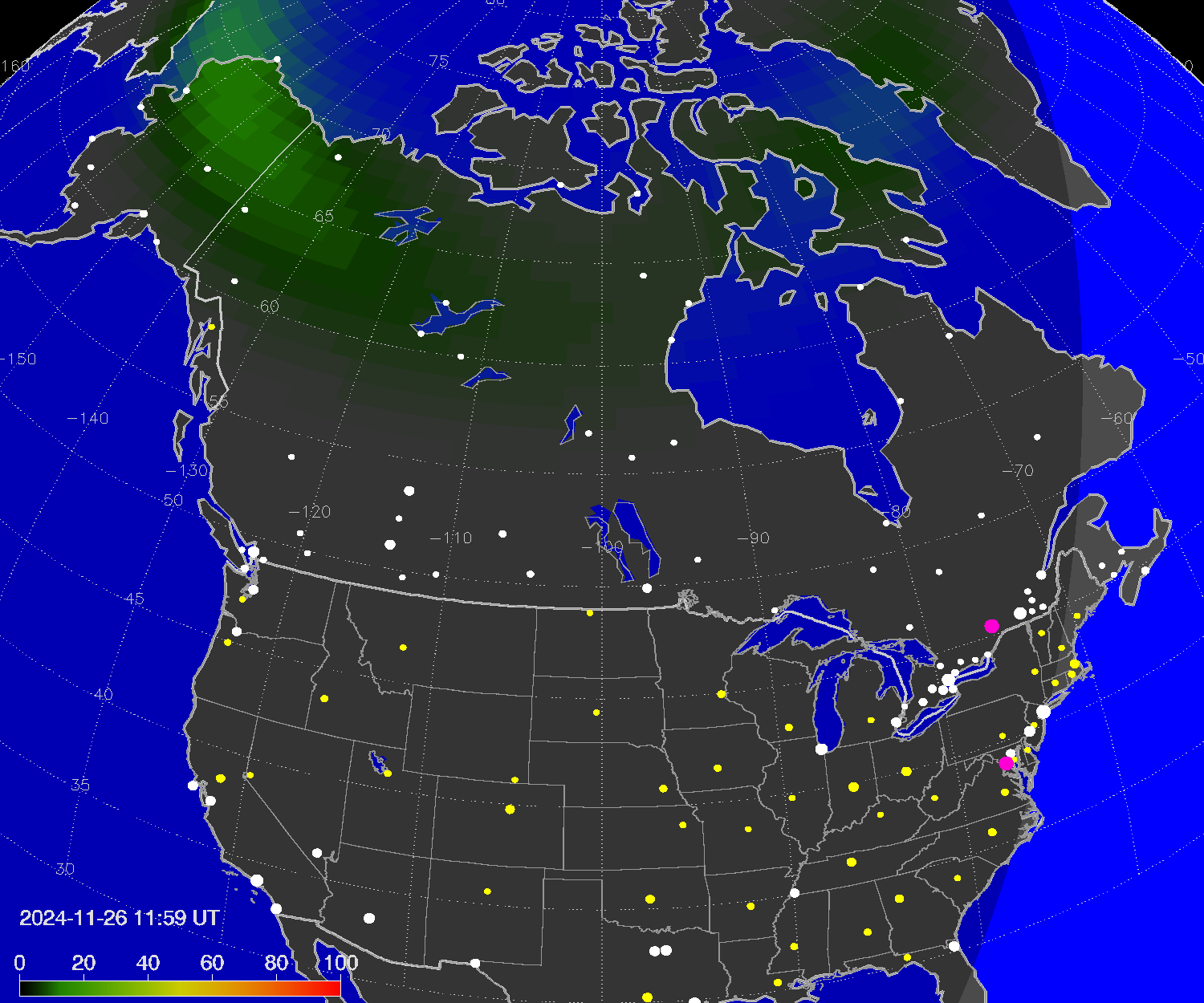 Northern lights (auroras) over North America