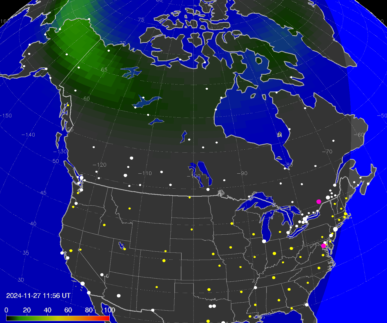 Northern lights (auroras) over North America