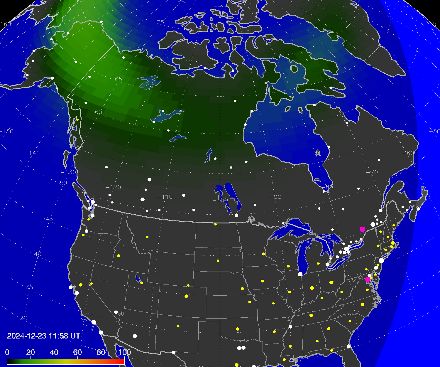 Northern lights (auroras) over North America