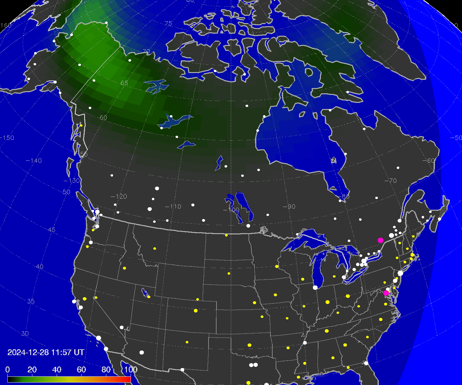 Northern lights (auroras) over North America