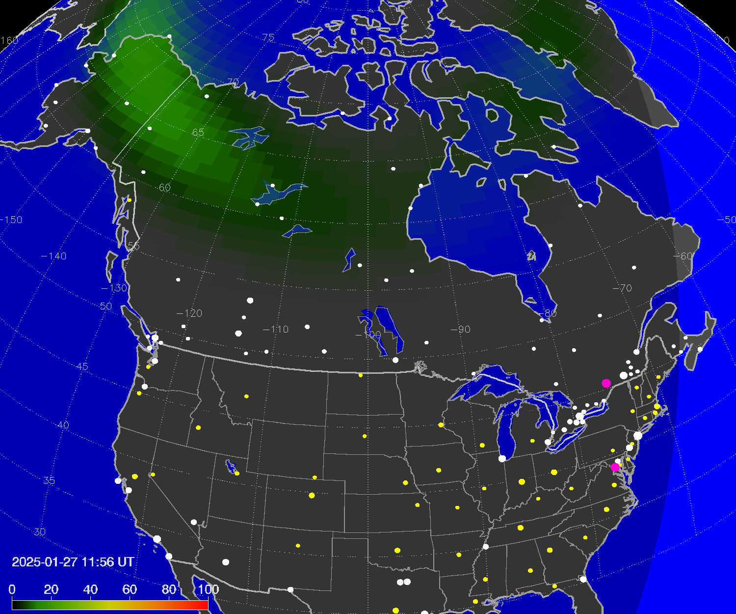 Northern lights (auroras) over North America