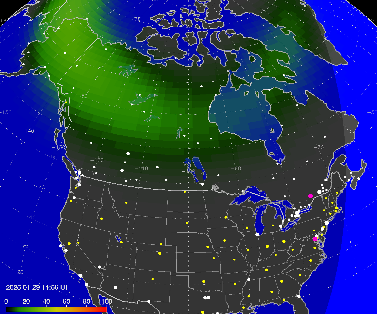 Northern lights (auroras) over North America