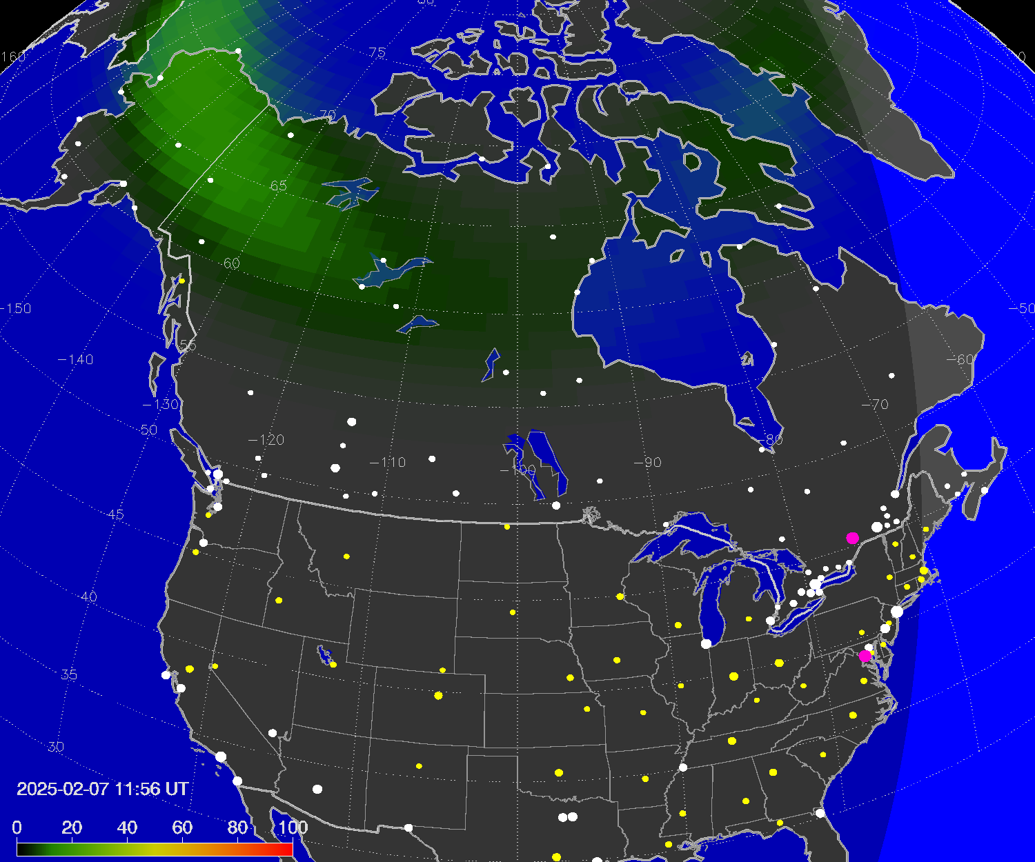 Northern lights (auroras) over North America