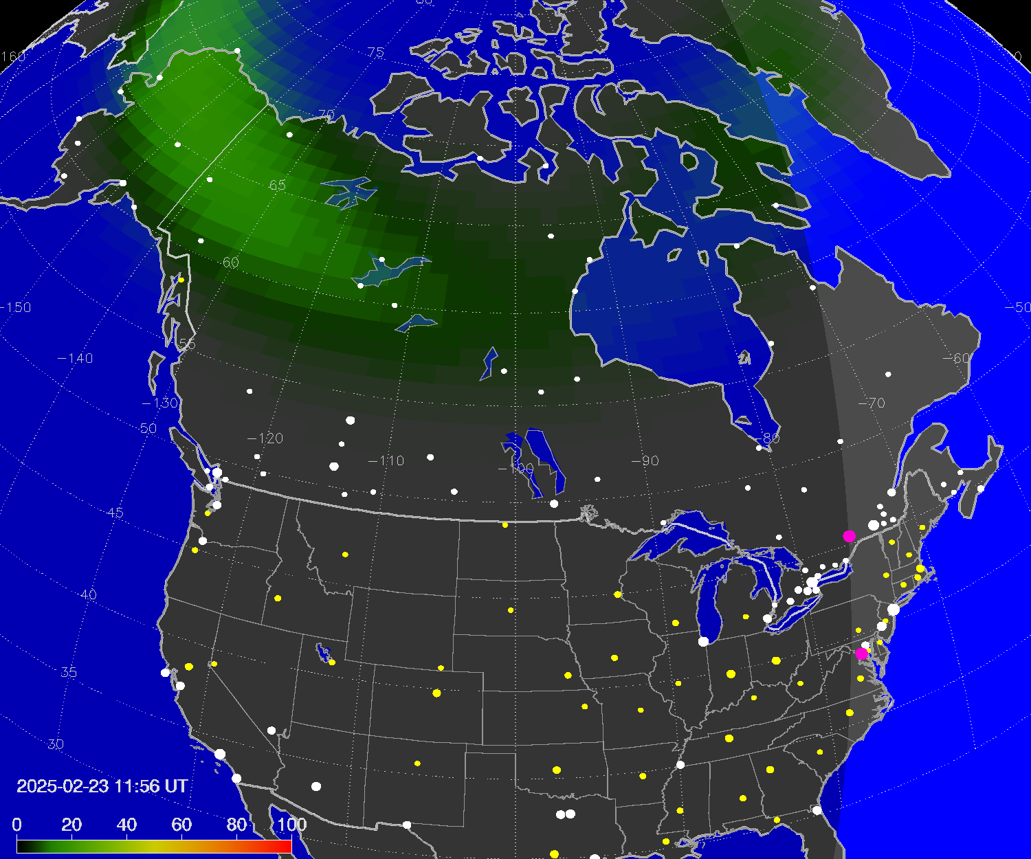 Northern lights (auroras) over North America