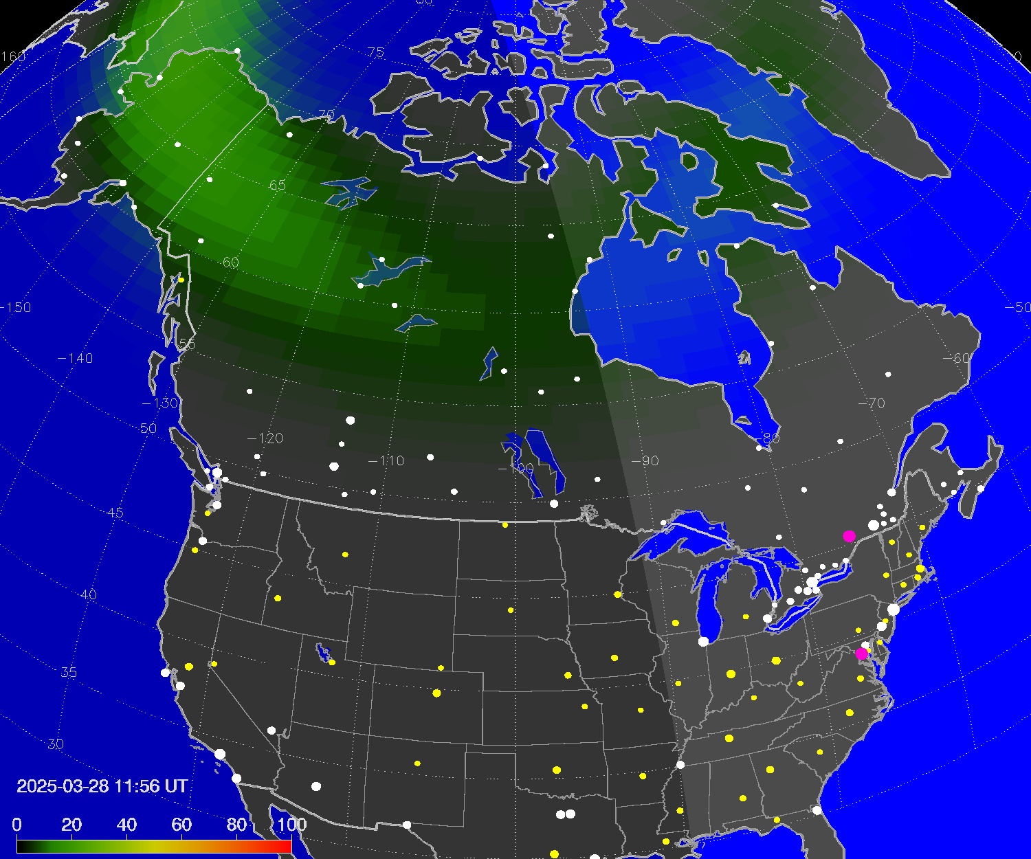 Northern lights (auroras) over North America
