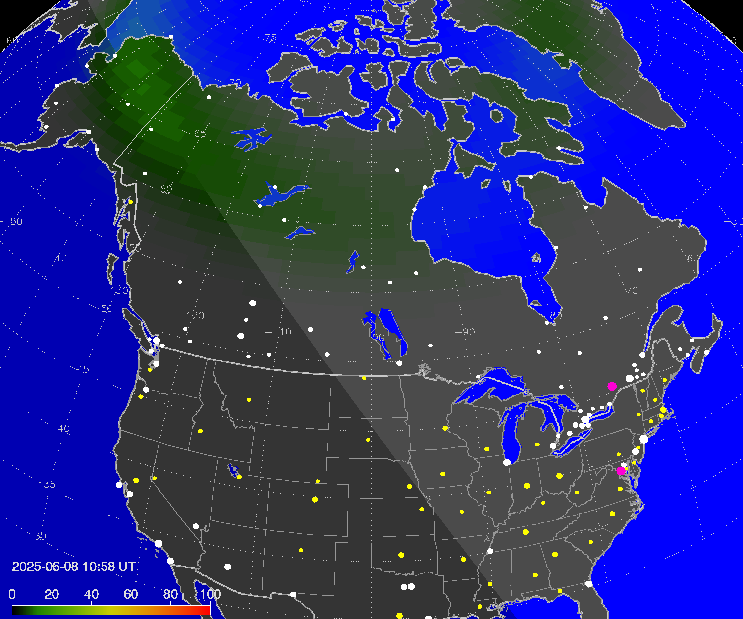 Northern lights (auroras) over North America