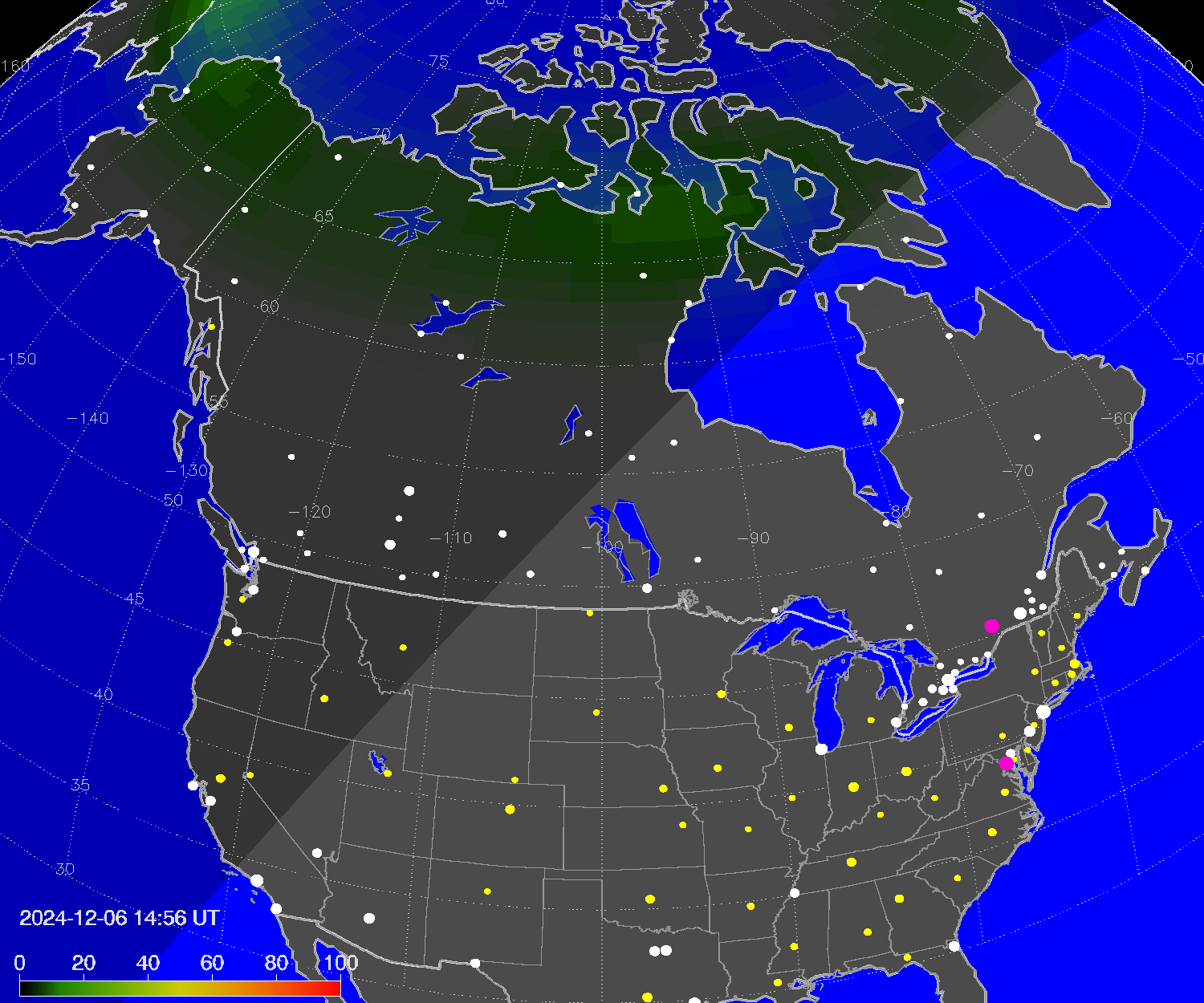 Northern lights (auroras) over North America