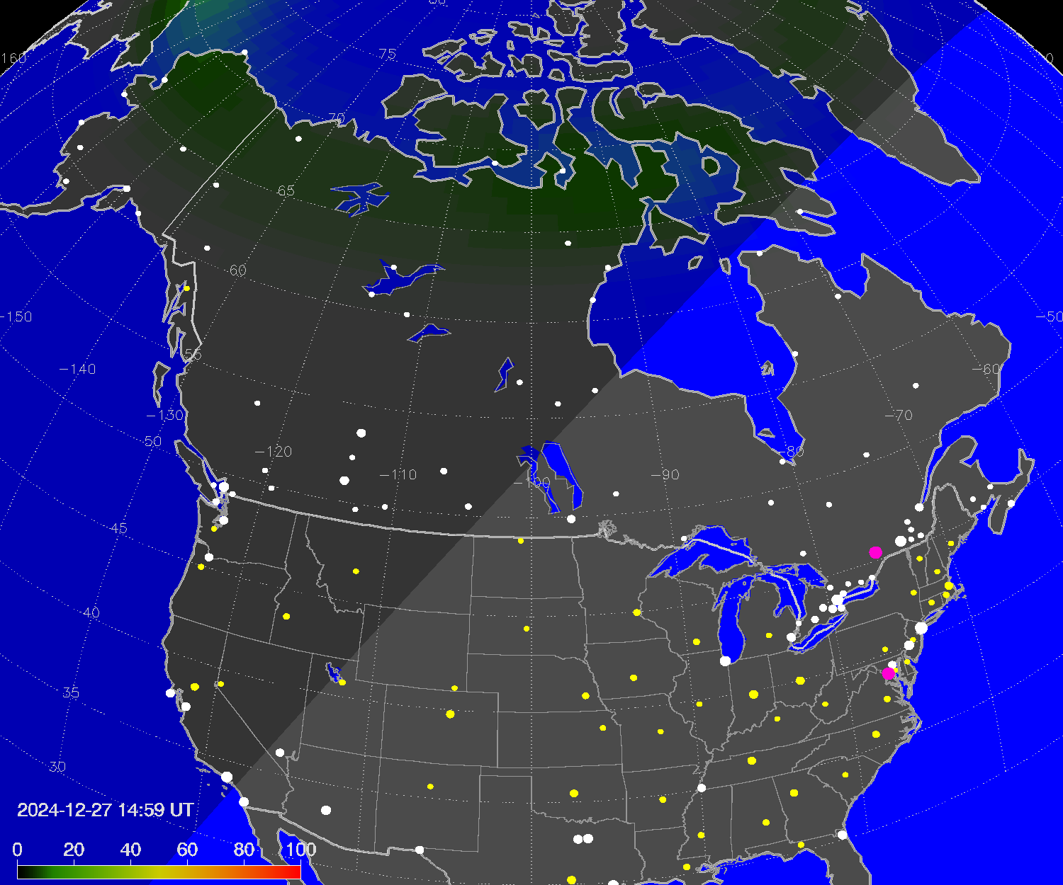 Northern lights (auroras) over North America