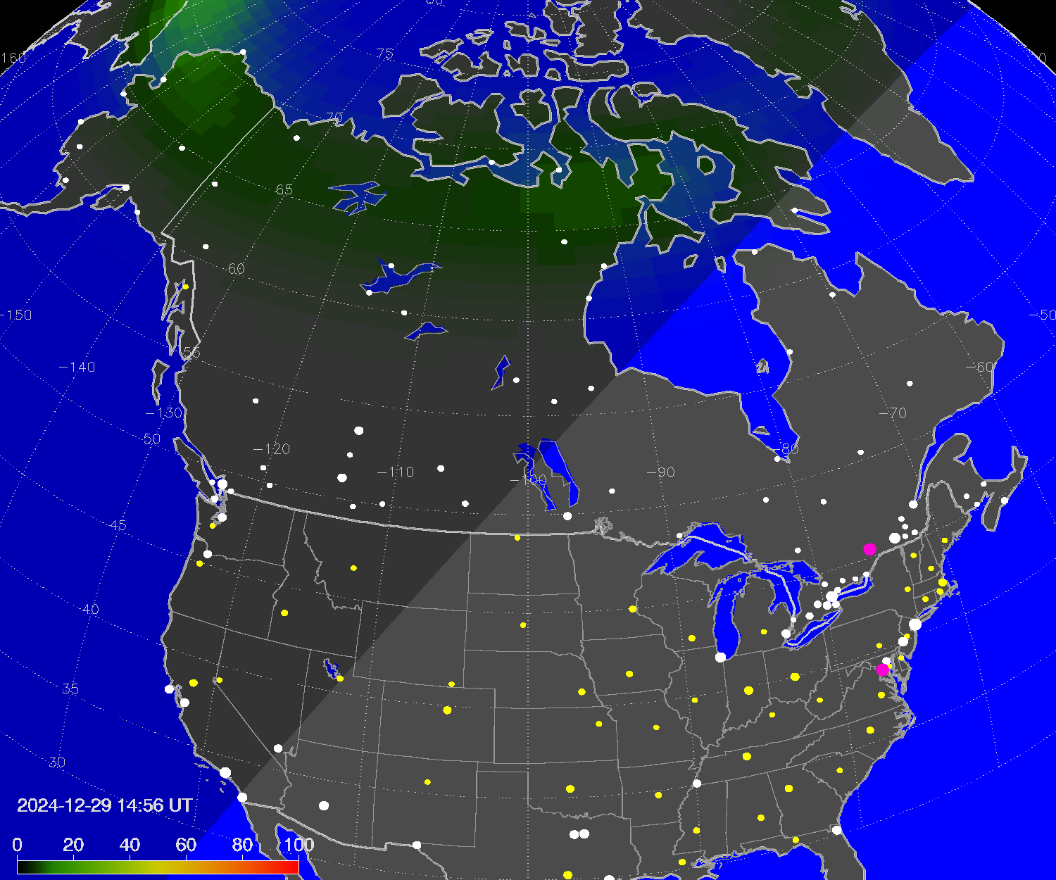 Northern lights (auroras) over North America