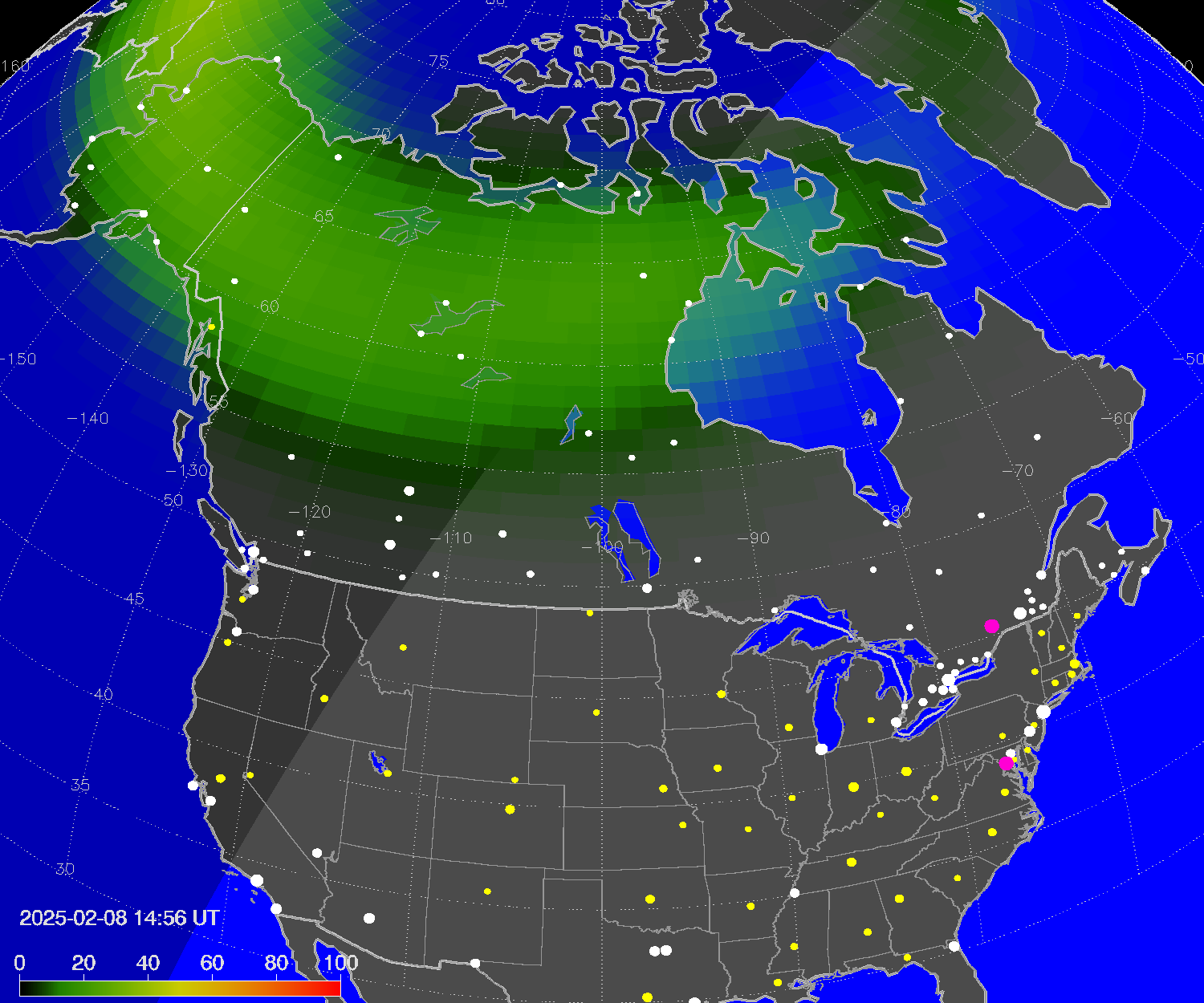 Northern lights (auroras) over North America