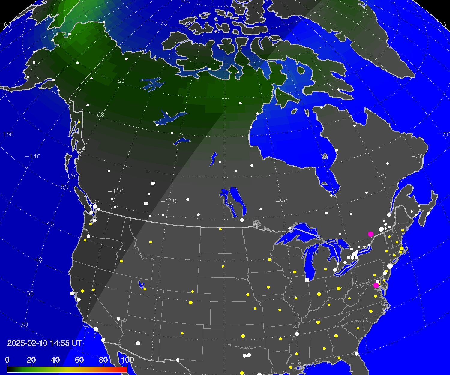 Northern lights (auroras) over North America