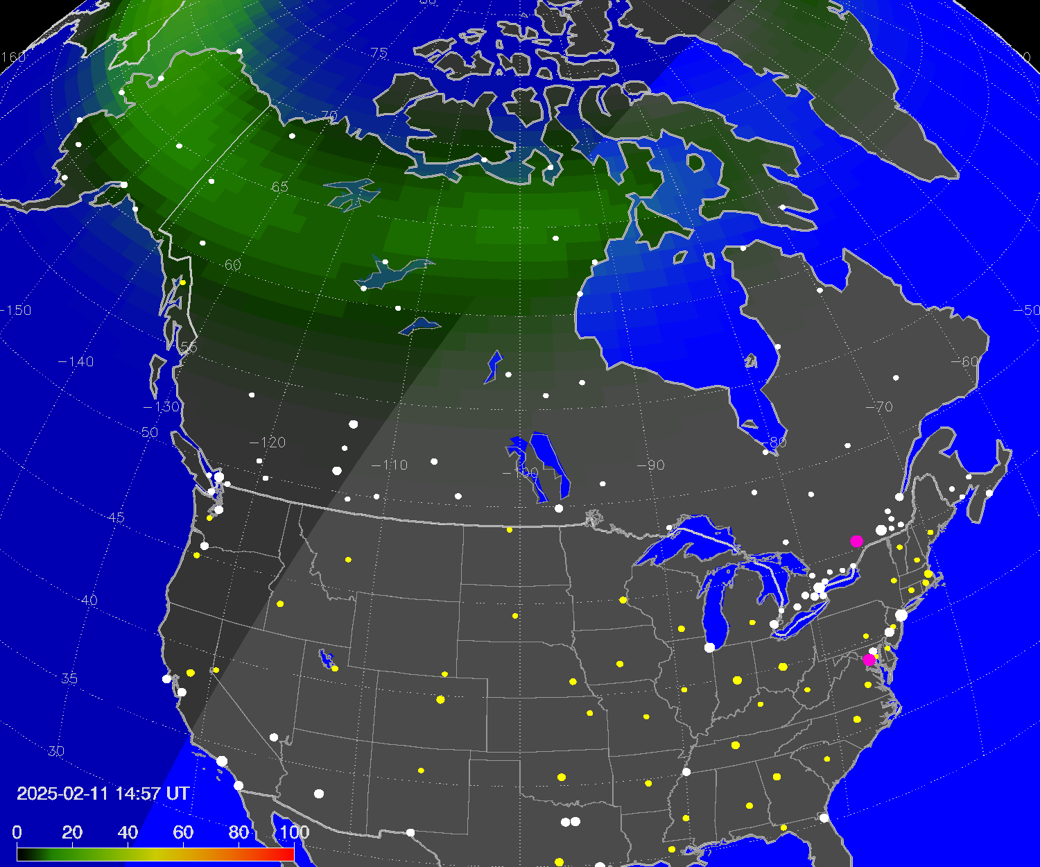 Northern lights (auroras) over North America