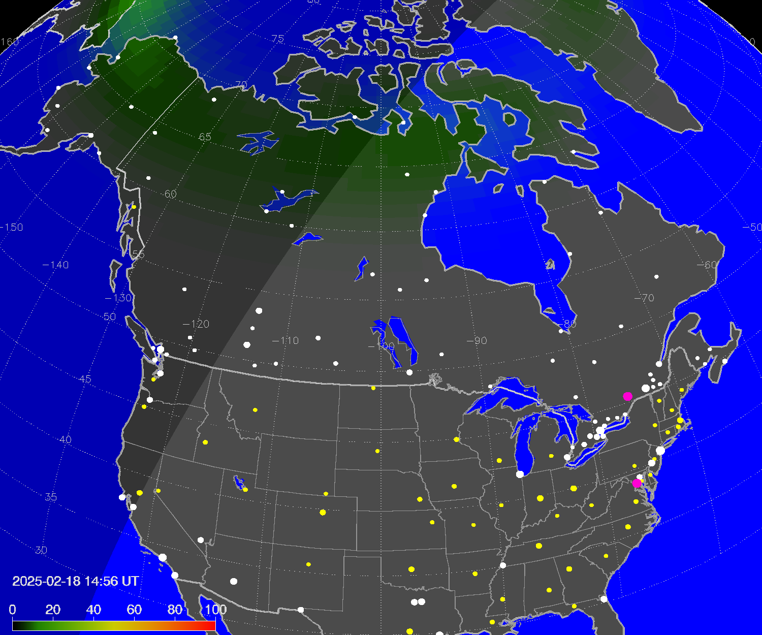 Northern lights (auroras) over North America