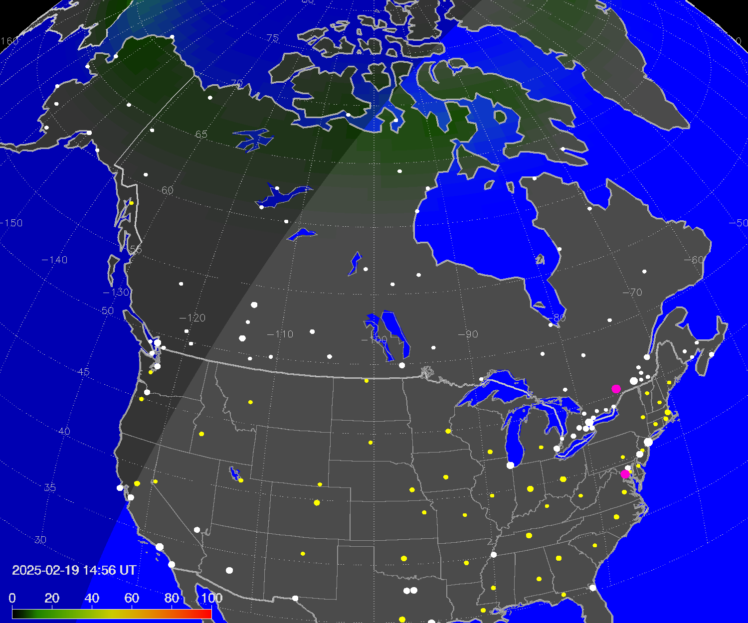 Northern lights (auroras) over North America