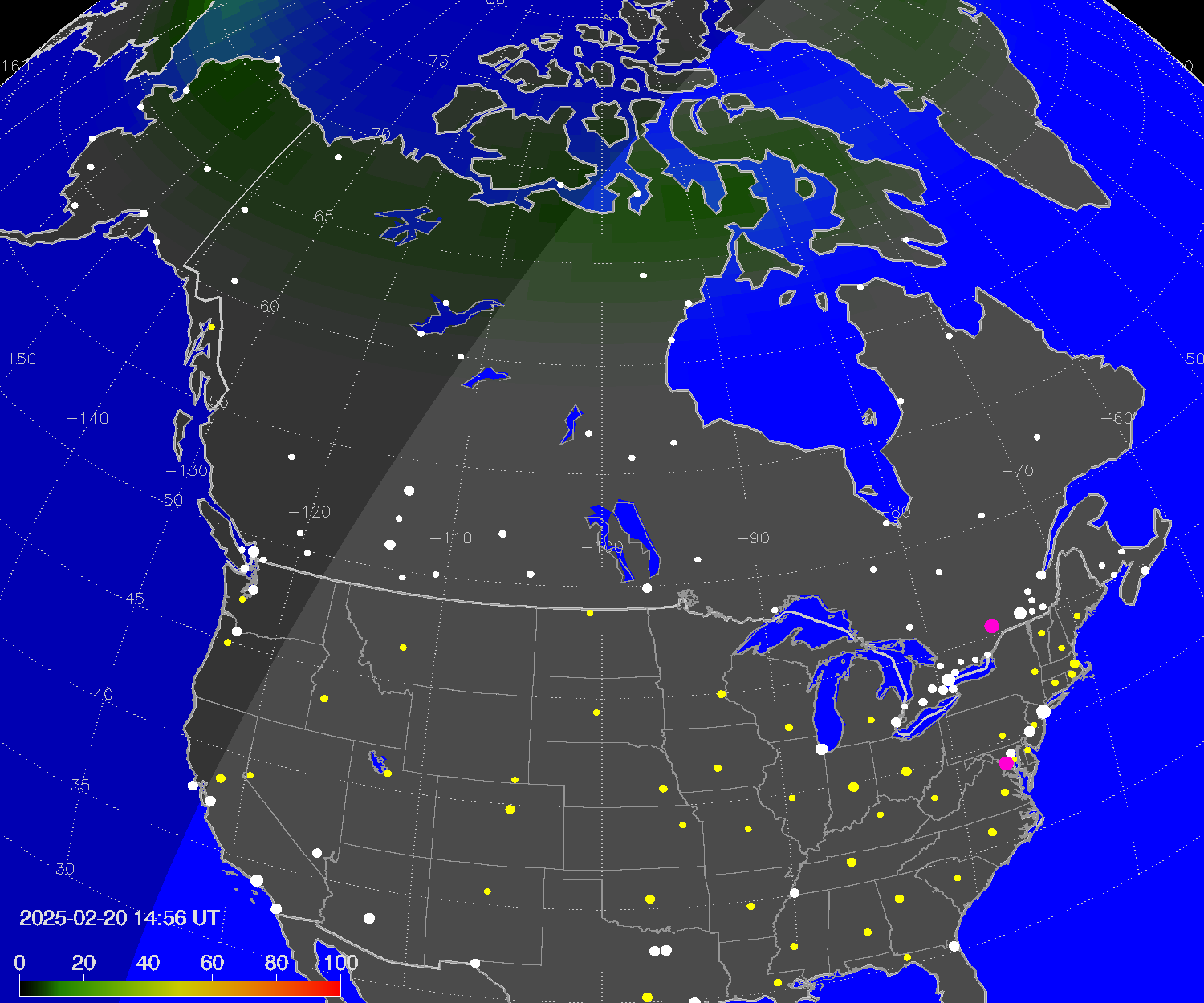 Northern lights (auroras) over North America