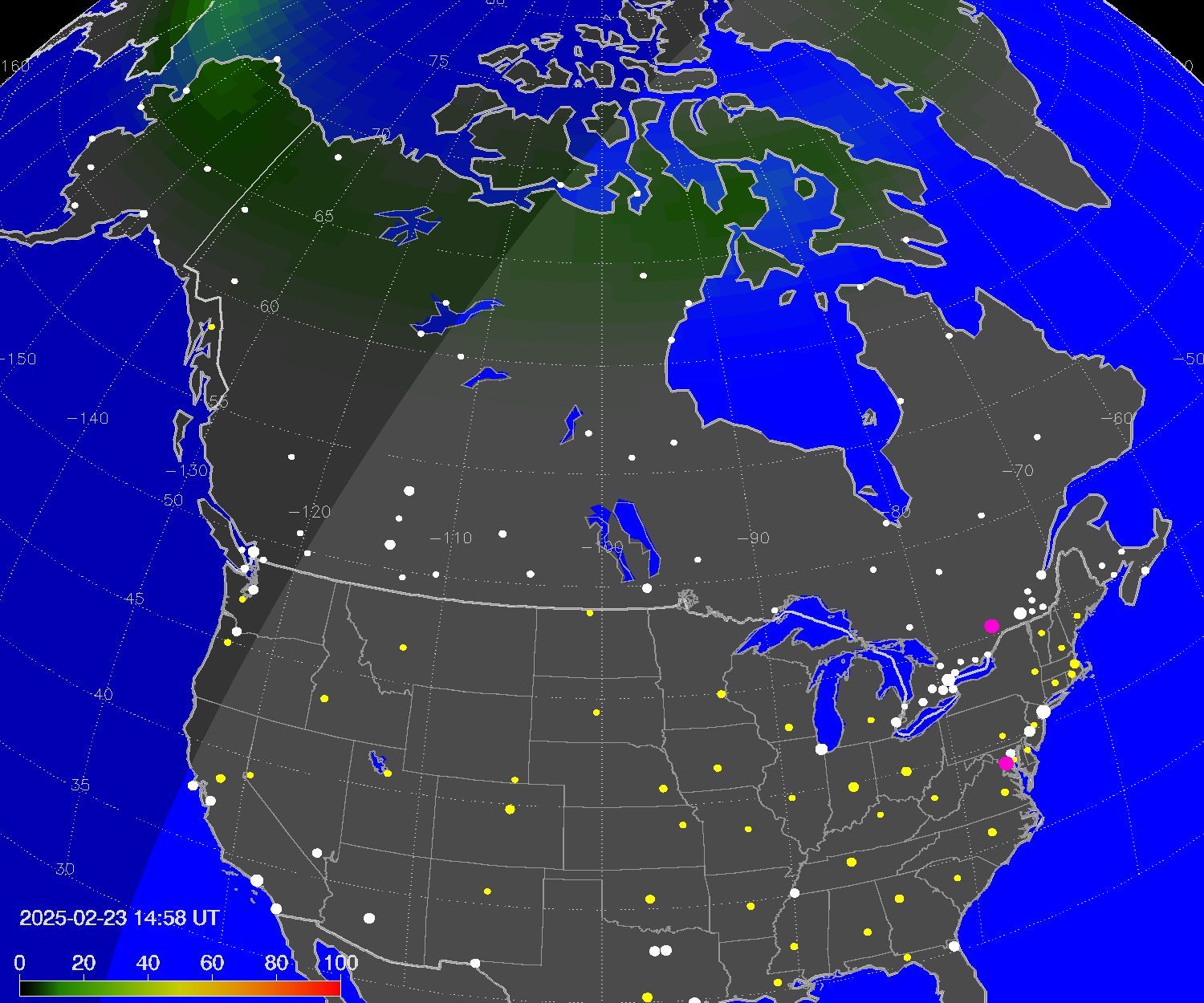 Northern lights (auroras) over North America