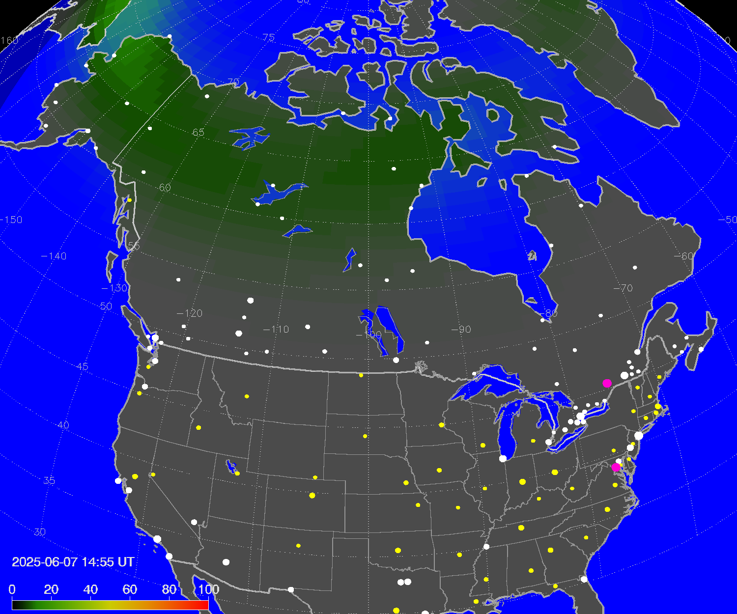 Northern lights (auroras) over North America