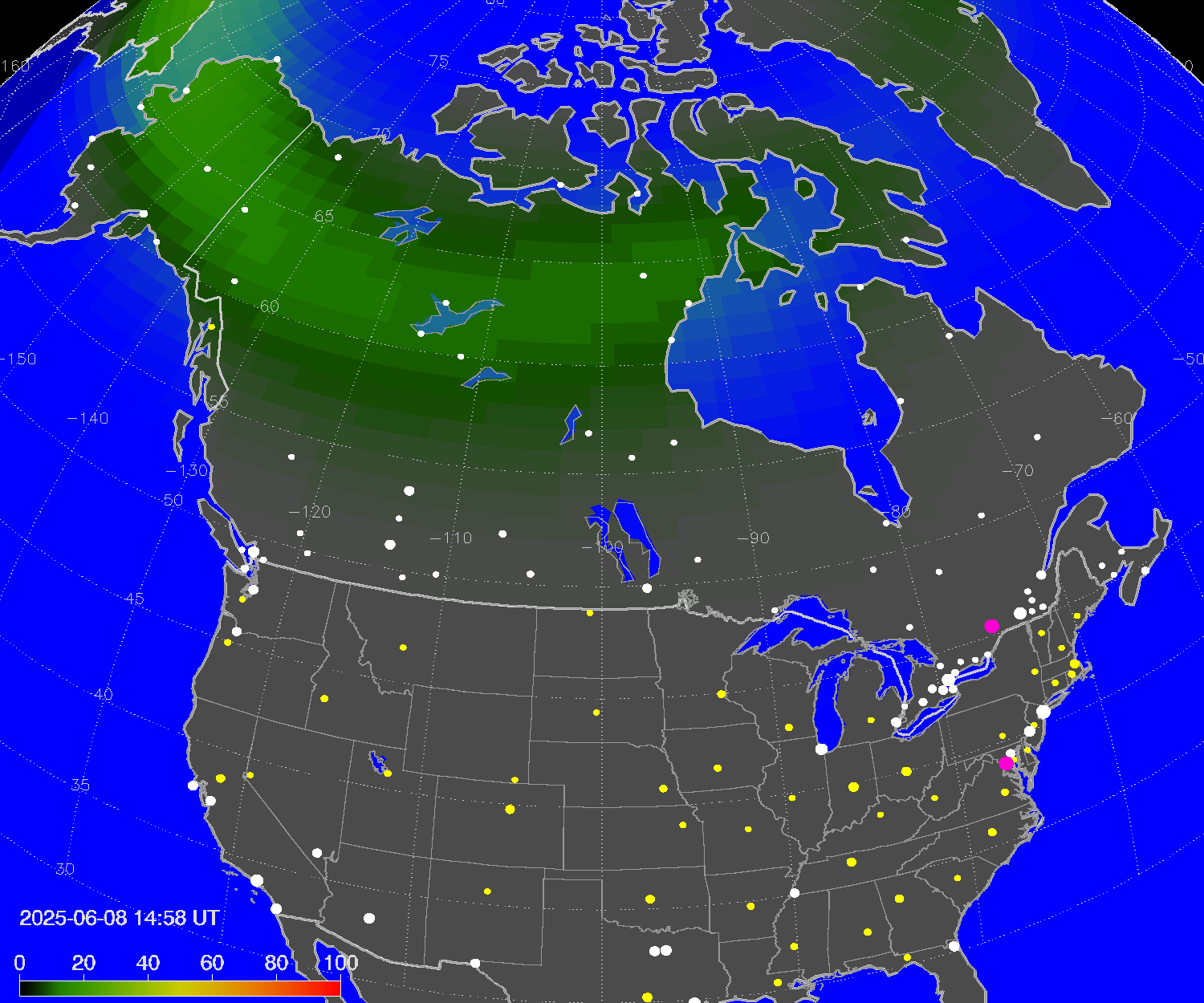 Northern lights (auroras) over North America