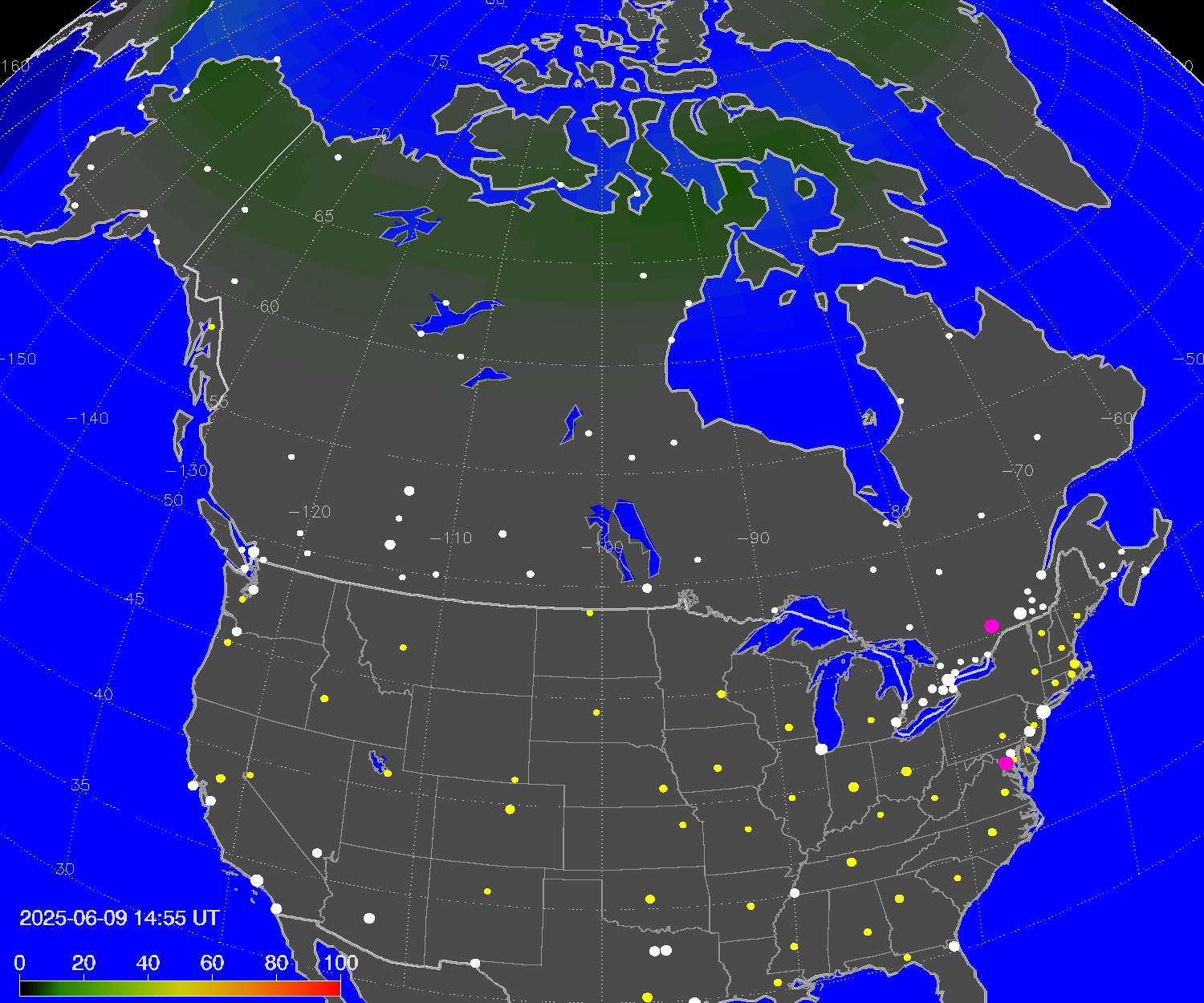 Northern lights (auroras) over North America