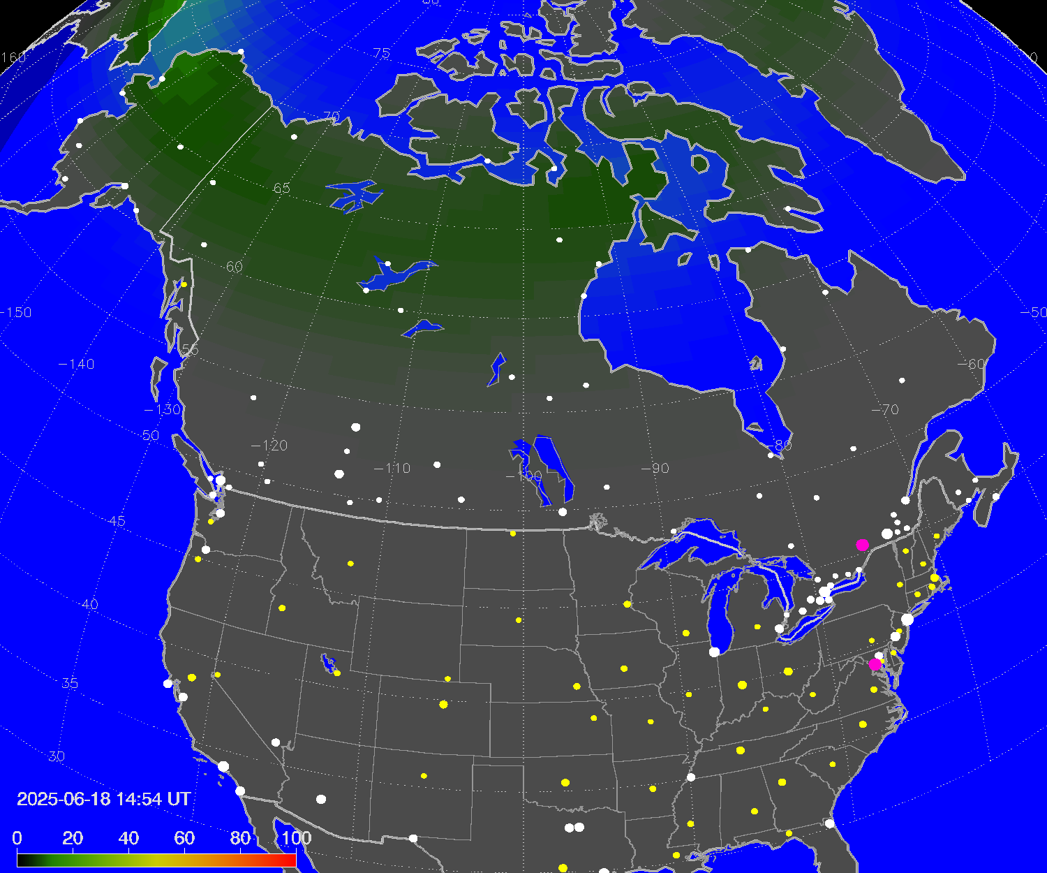Northern lights (auroras) over North America