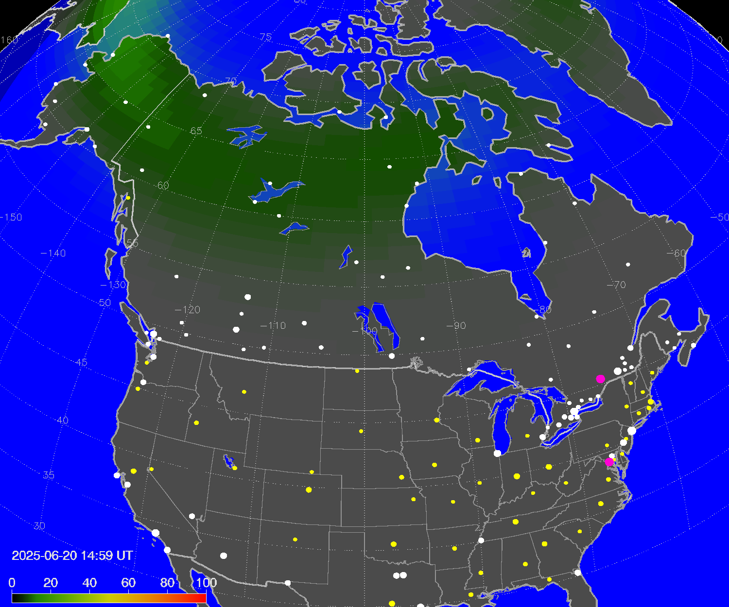 Northern lights (auroras) over North America