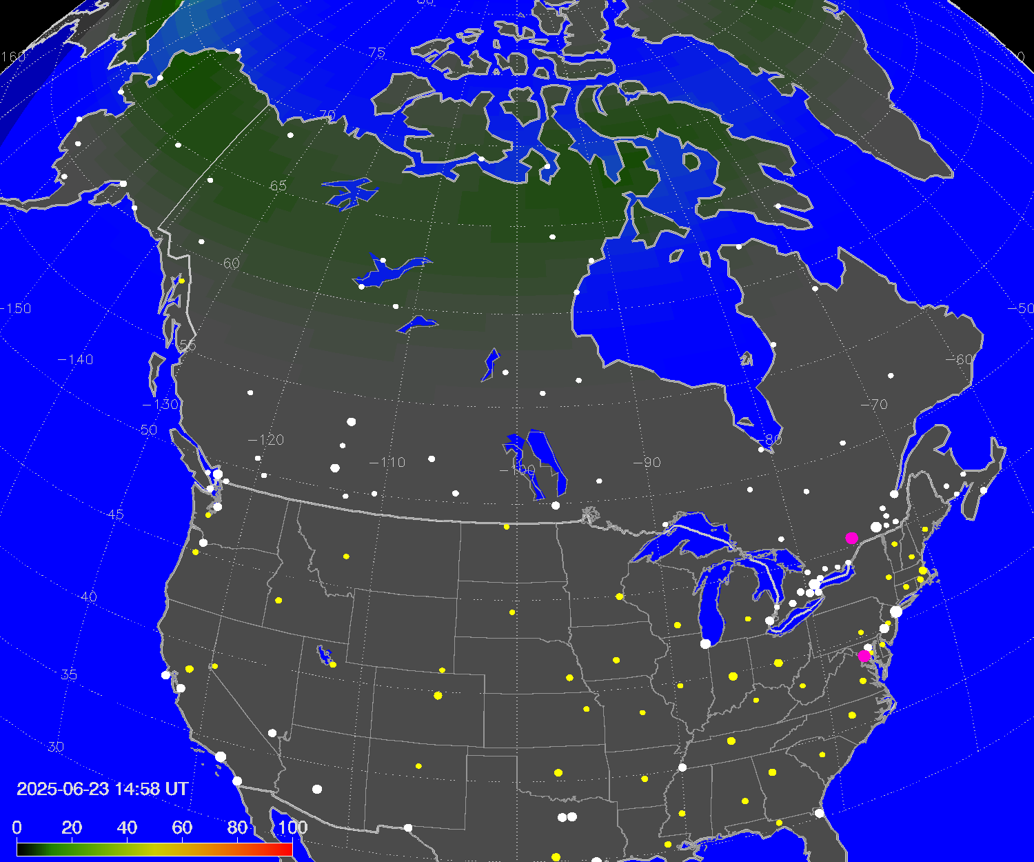 Northern lights (auroras) over North America