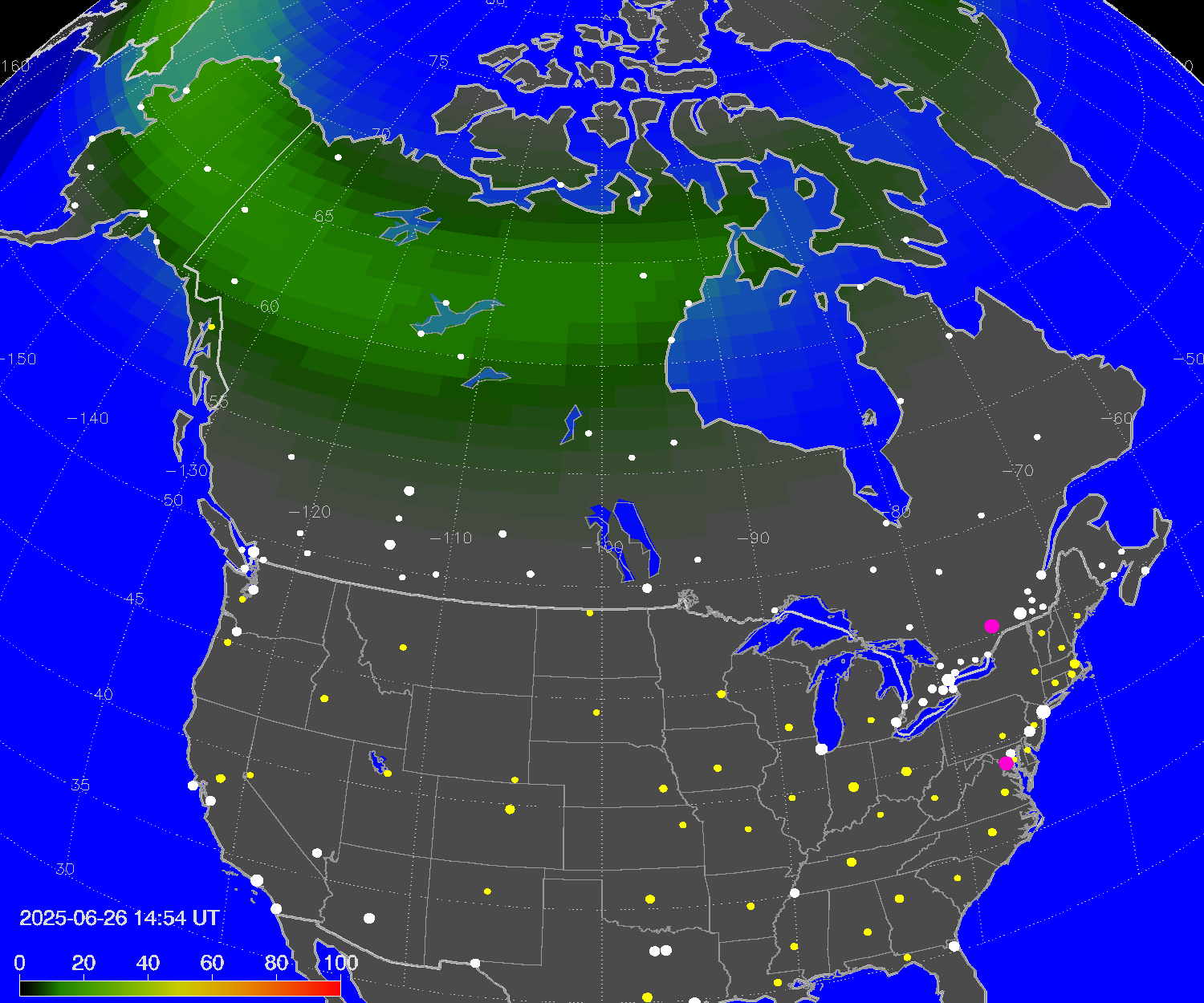 Northern lights (auroras) over North America