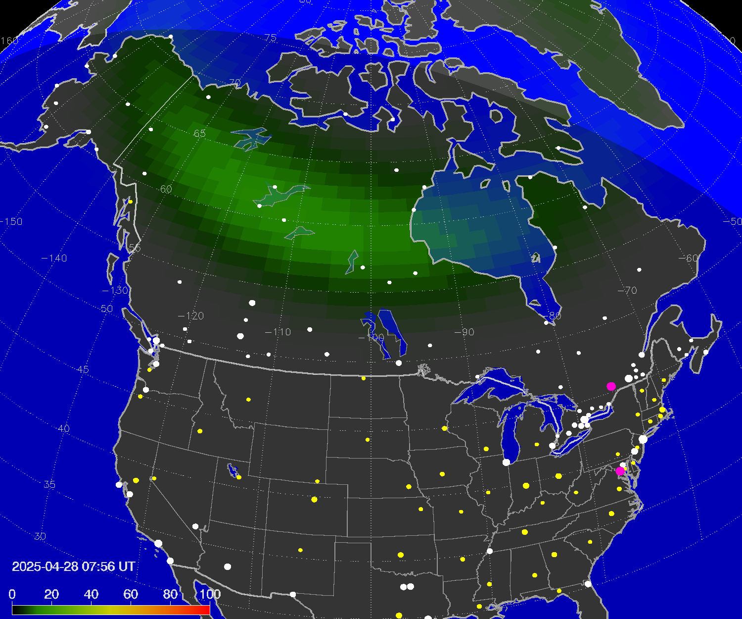 Northern lights (auroras) over North America