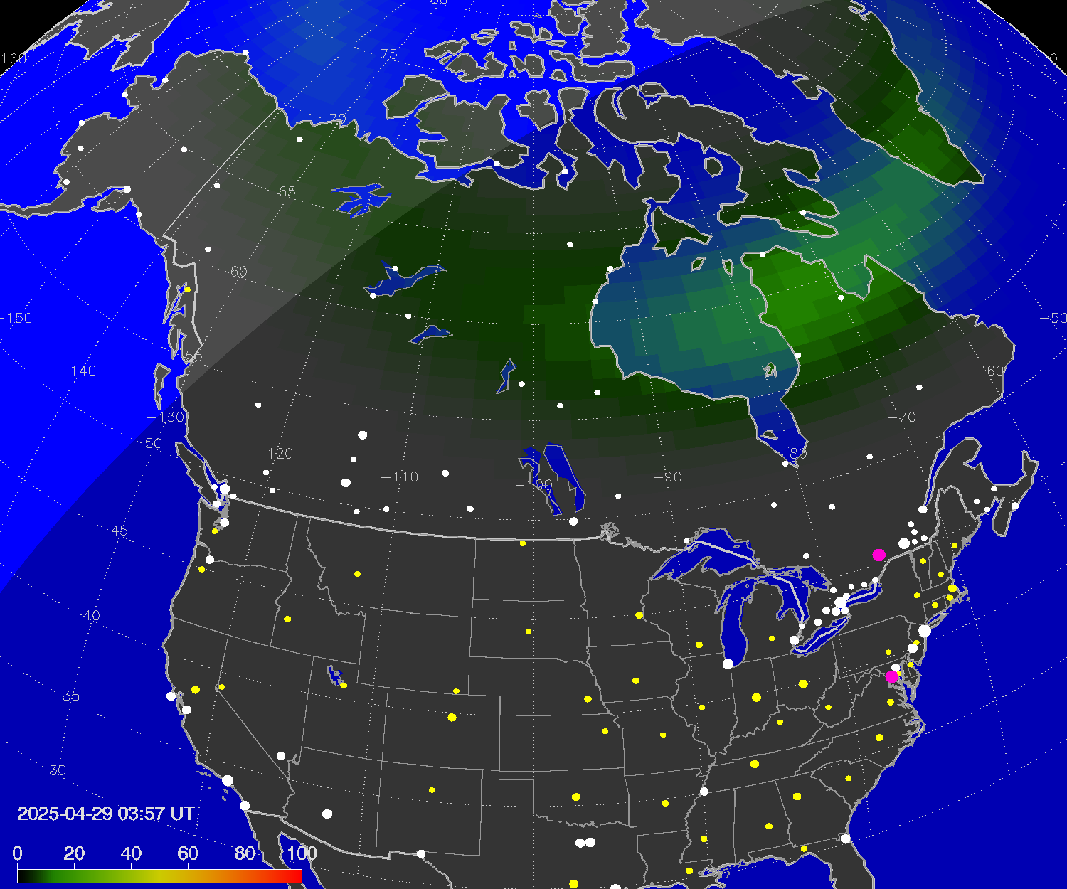 Northern lights (auroras) over North America