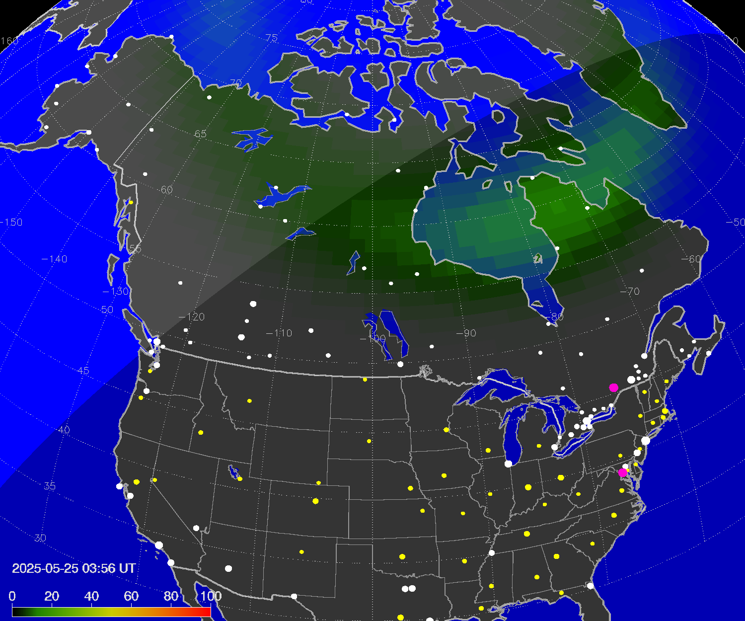 Northern lights (auroras) over North America