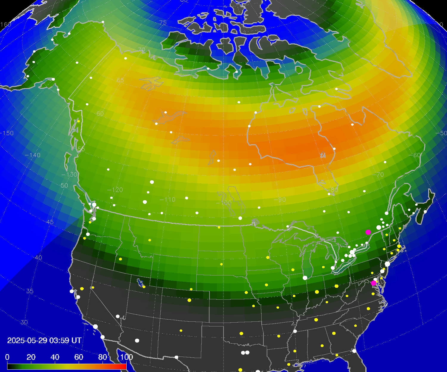 Northern lights (auroras) over North America