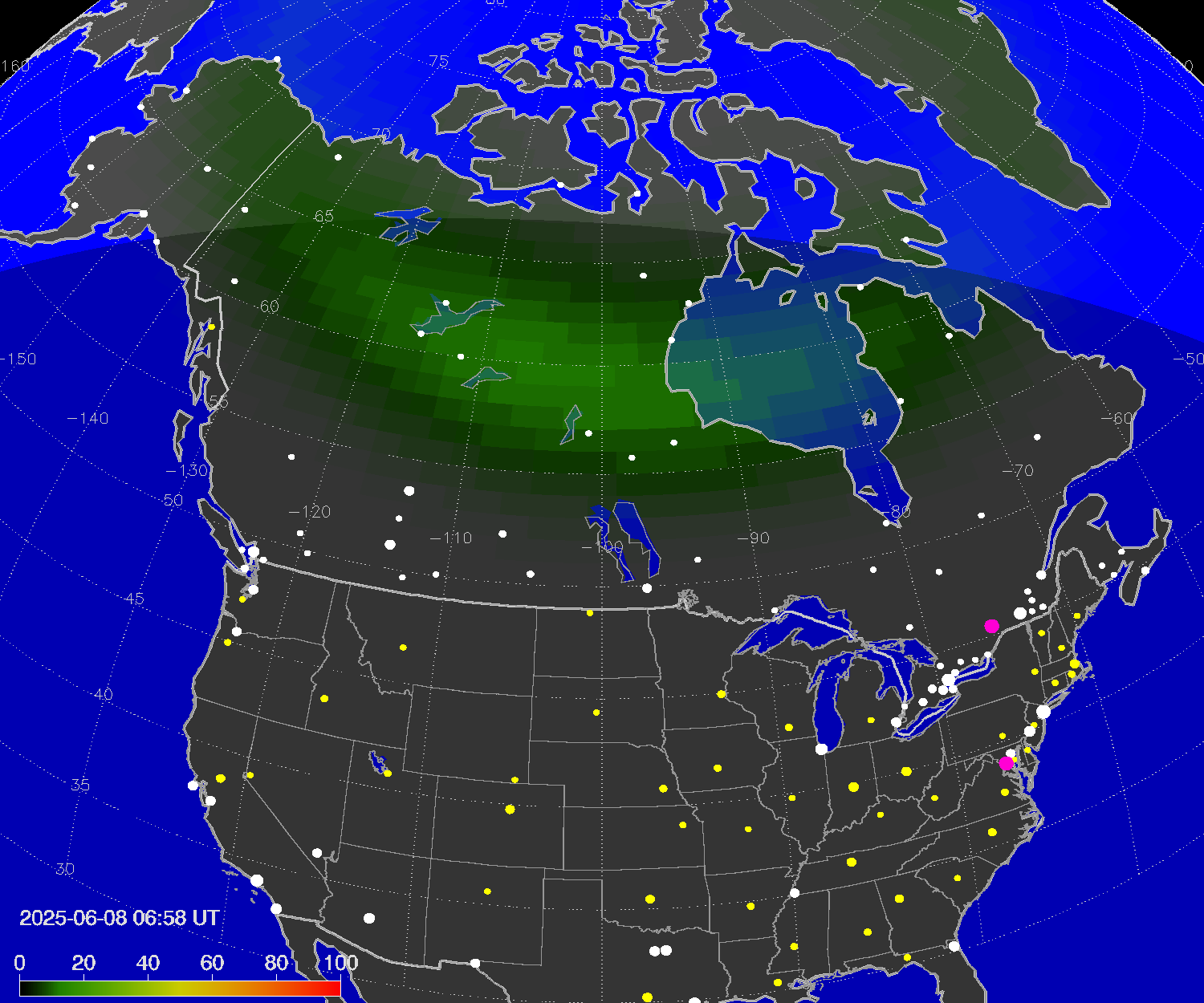 Northern lights (auroras) over North America