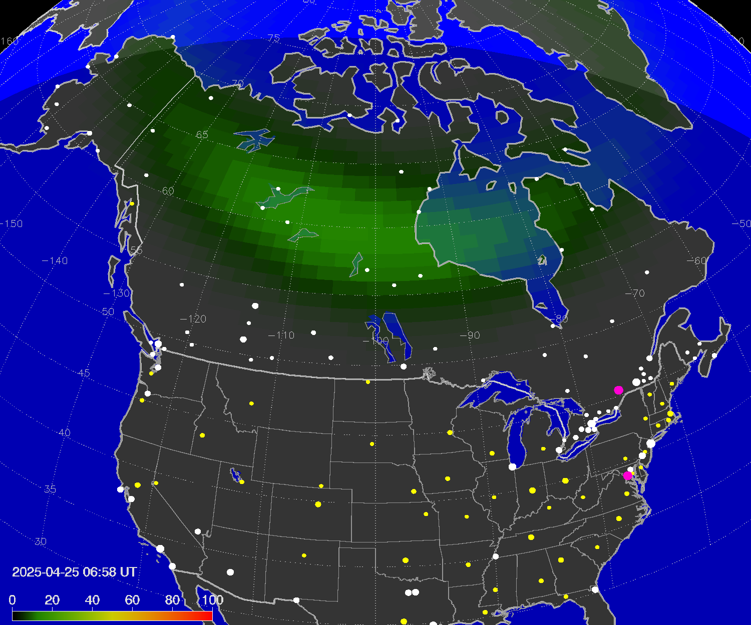 Northern lights (auroras) over North America