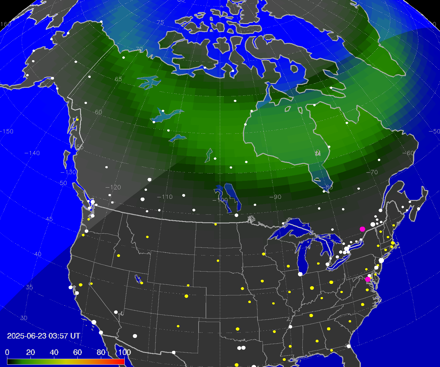 Northern lights (auroras) over North America