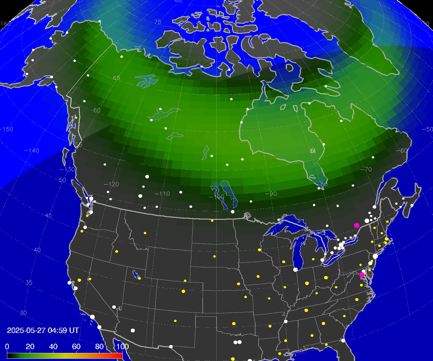 Northern lights (auroras) over North America