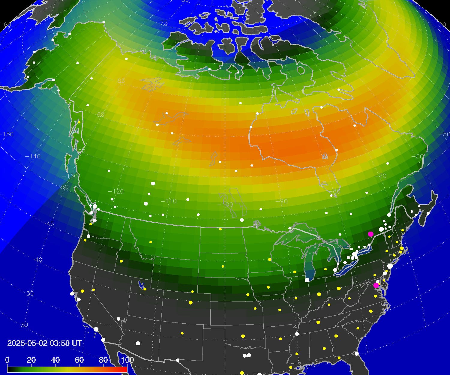 Northern lights (auroras) over North America