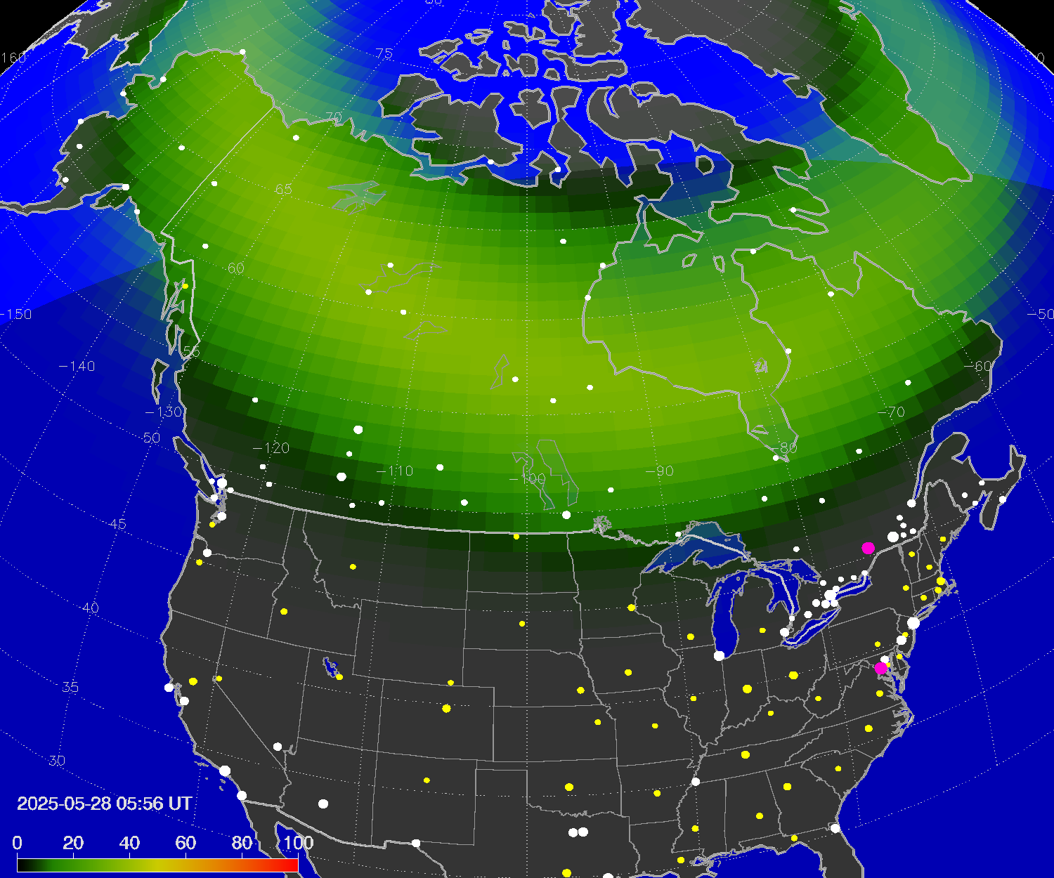 Northern lights (auroras) over North America