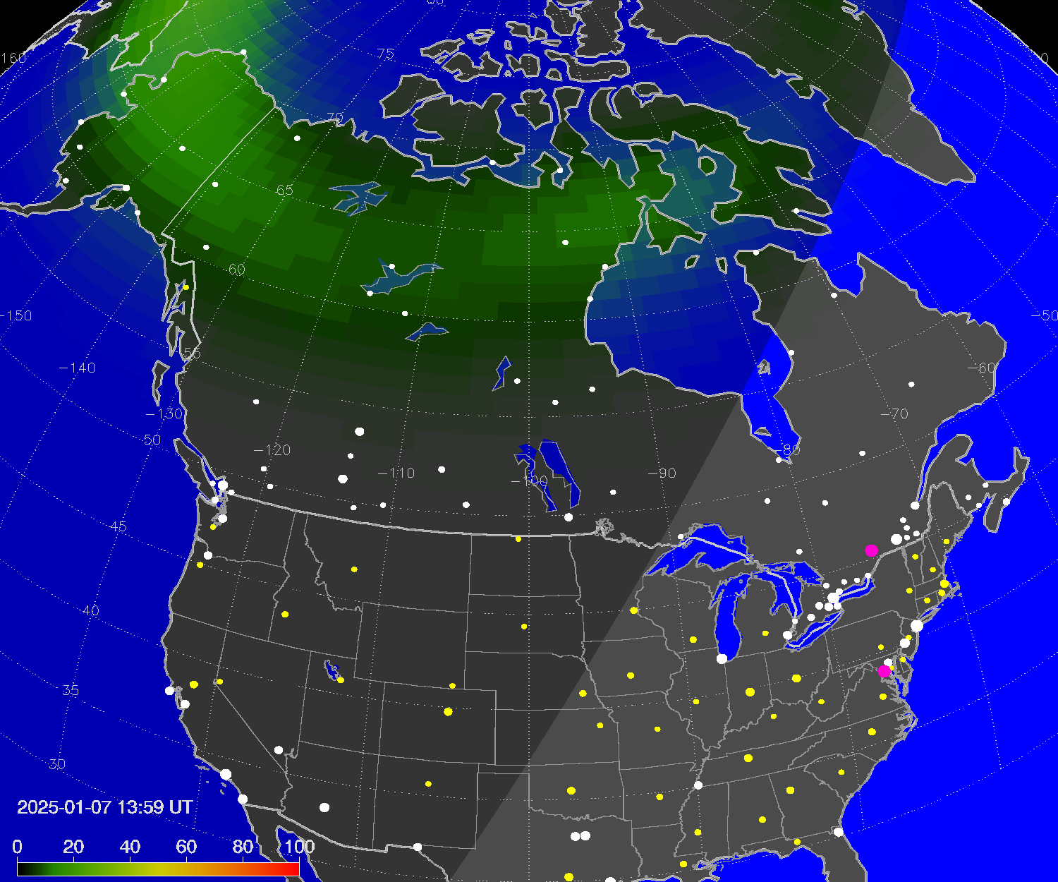 Northern lights (auroras) over North America