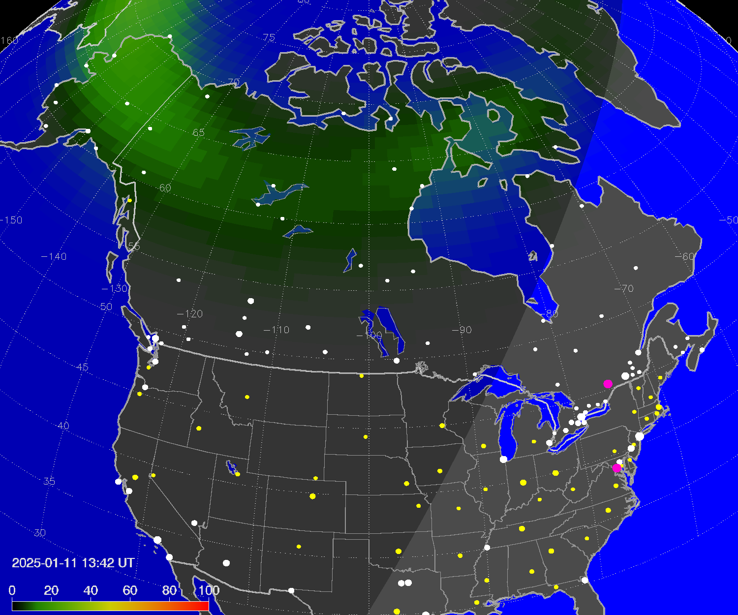 Northern lights (auroras) over North America