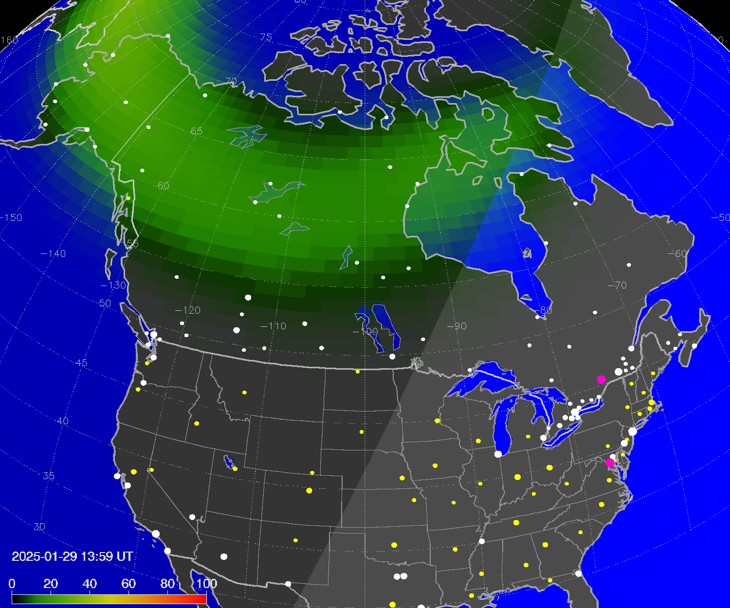 Northern lights (auroras) over North America