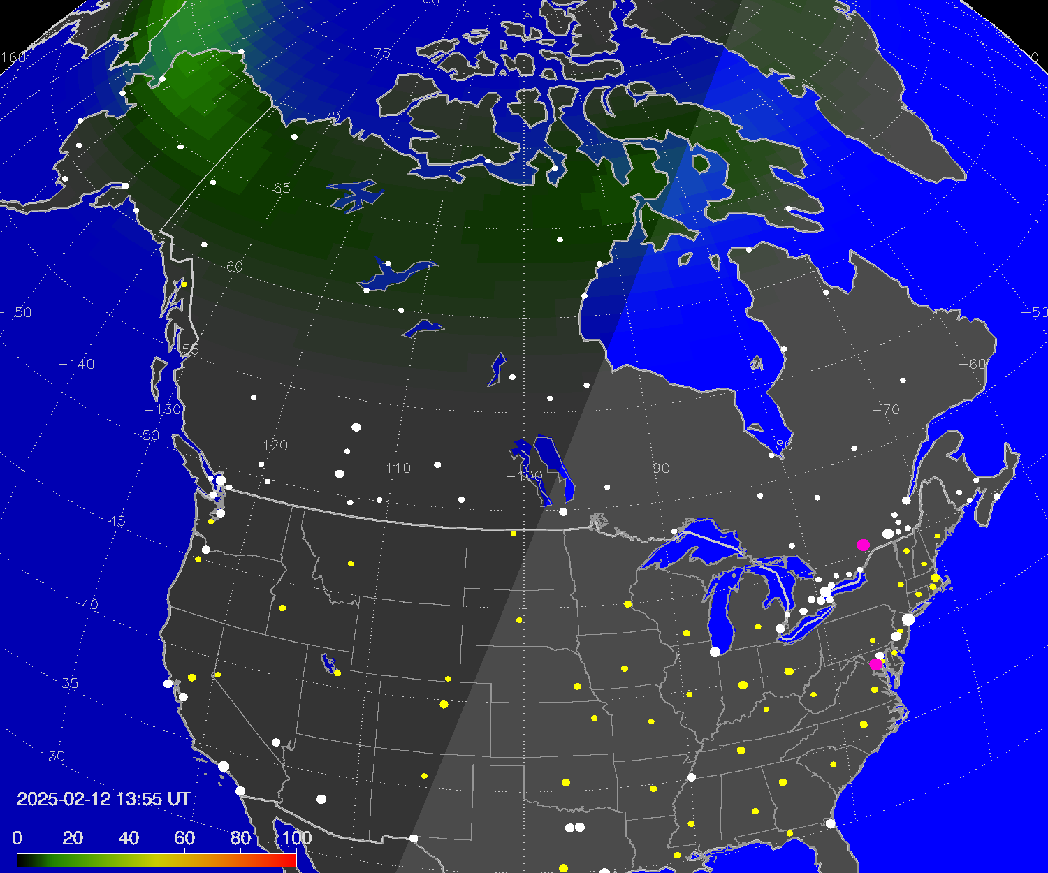 Northern lights (auroras) over North America