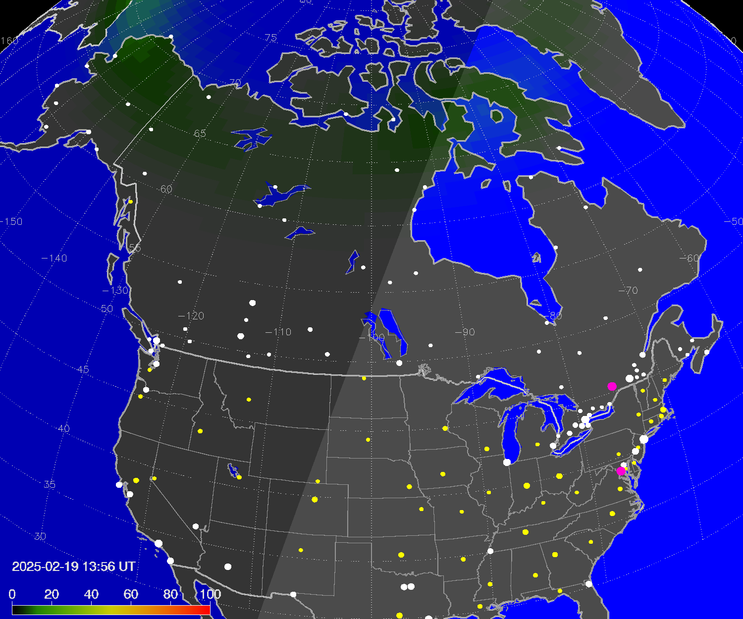 Northern lights (auroras) over North America