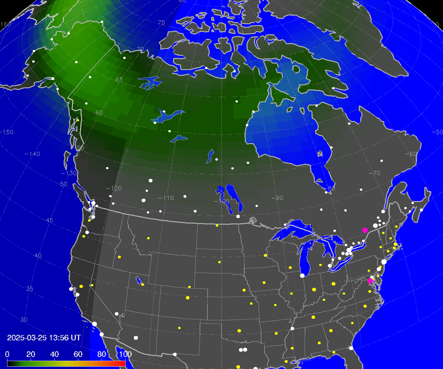 Northern lights (auroras) over North America